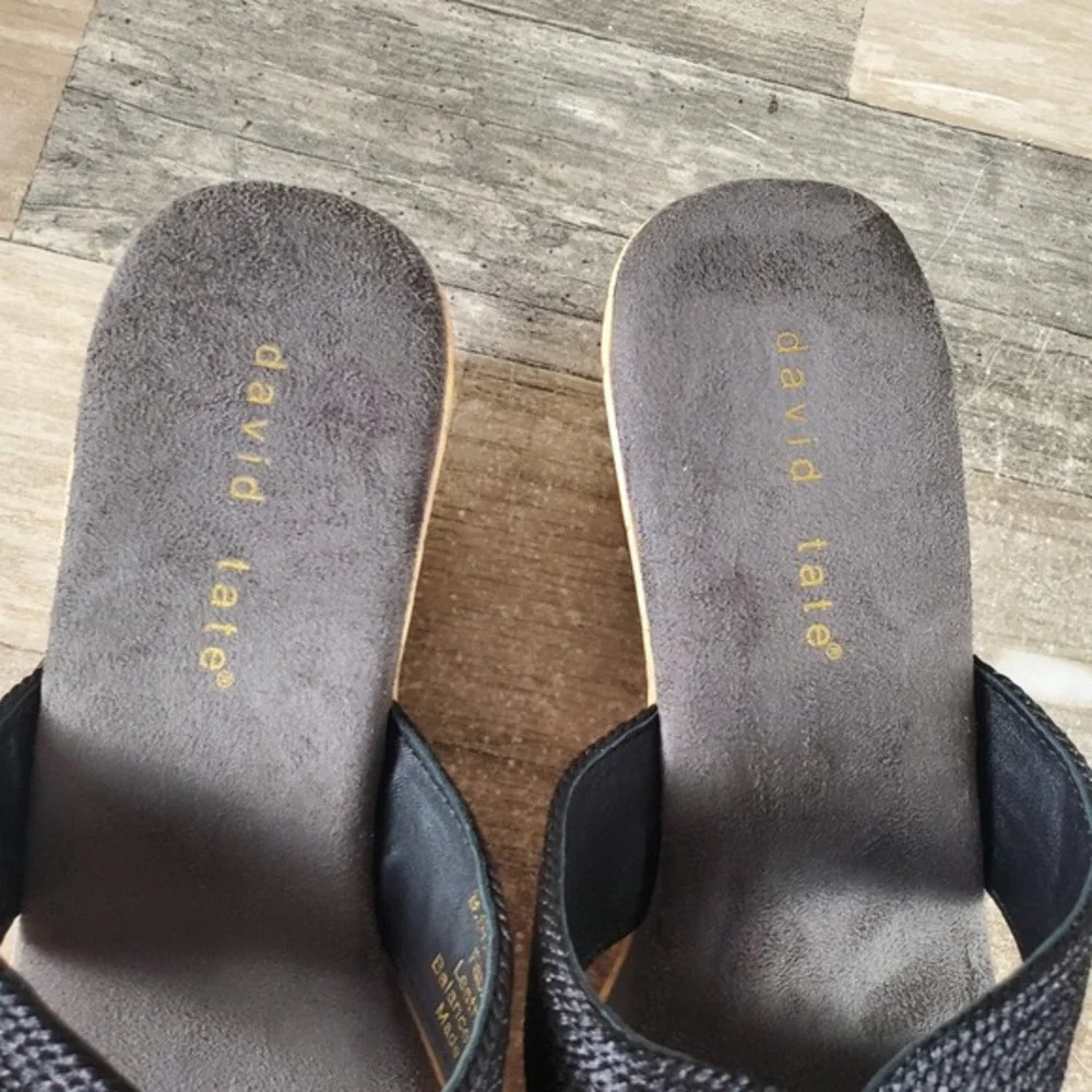 David Tate Vibe Womens Sandals Sz‎ 9.5 M Black Rayon Fabric Slip On Wedge Heel